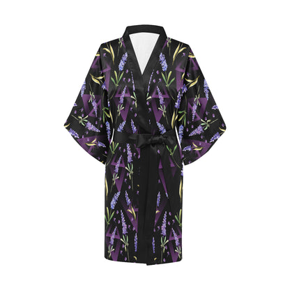 Lavender Pattern Print Design LV07 Women's Short Kimono