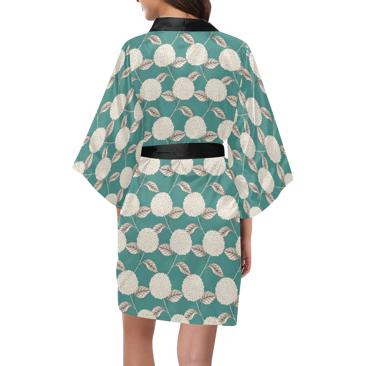 Hydrangea Pattern Print Design HD03 Women's Short Kimono
