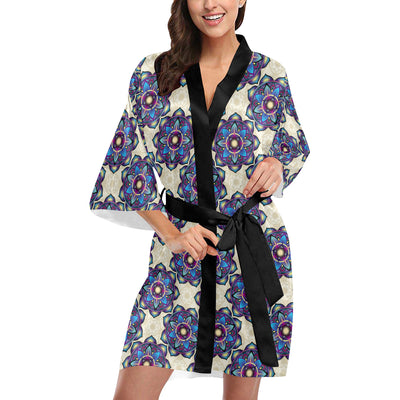 lotus Boho Pattern Print Design LO08 Women's Short Kimono