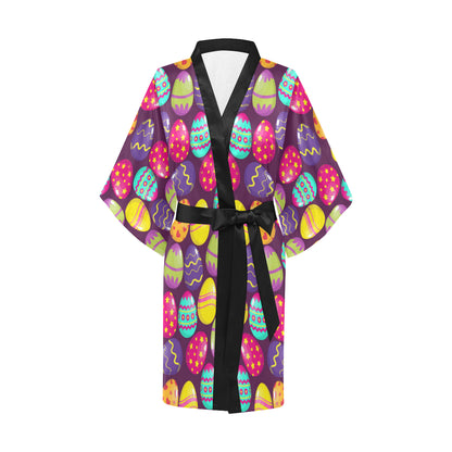 Easter Eggs Pattern Print Design RB04 Women's Short Kimono