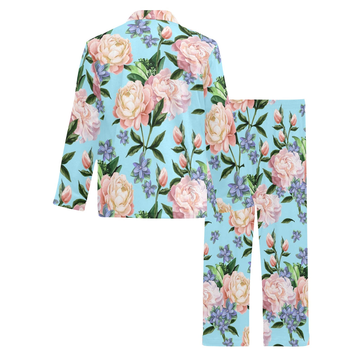 Peony Pattern Print Design PE02 Men's Long Sleeve Pajama Set