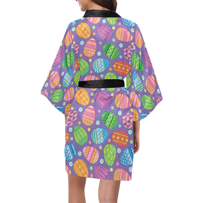 Easter Eggs Pattern Print Design RB010 Women's Short Kimono