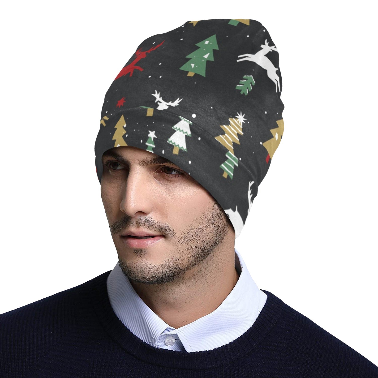 Christmas Tree Deer Style Pattern Print Design 03 Unisex Beanie