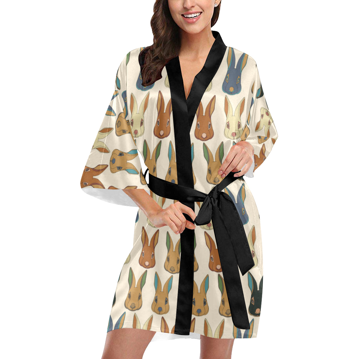 Rabbit Pattern Print Design RB04 Women's Short Kimono