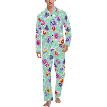 Pansy Pattern Print Design PS08 Men's Long Sleeve Pajama Set