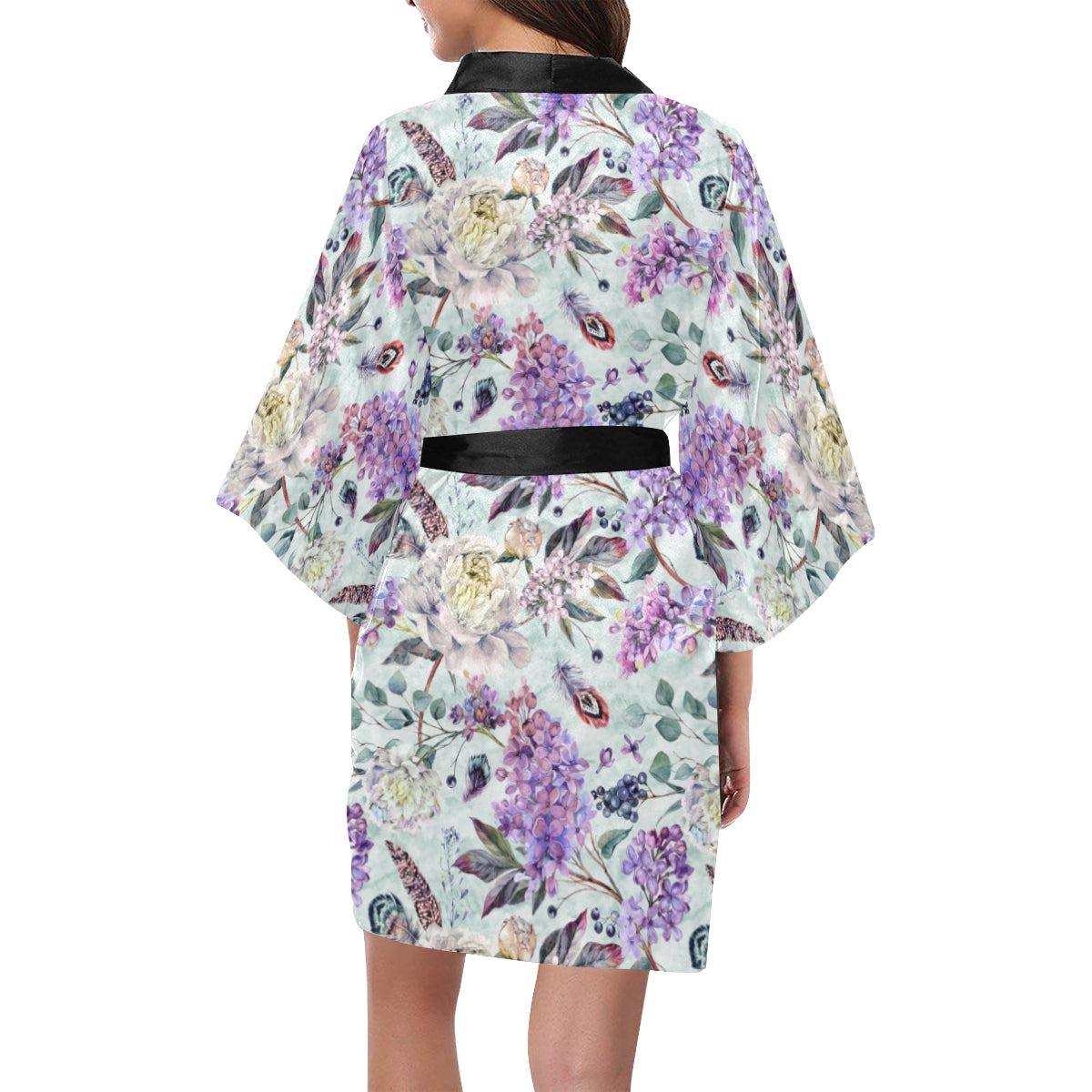 Lilac Pattern Print Design LI06 Women's Short Kimono