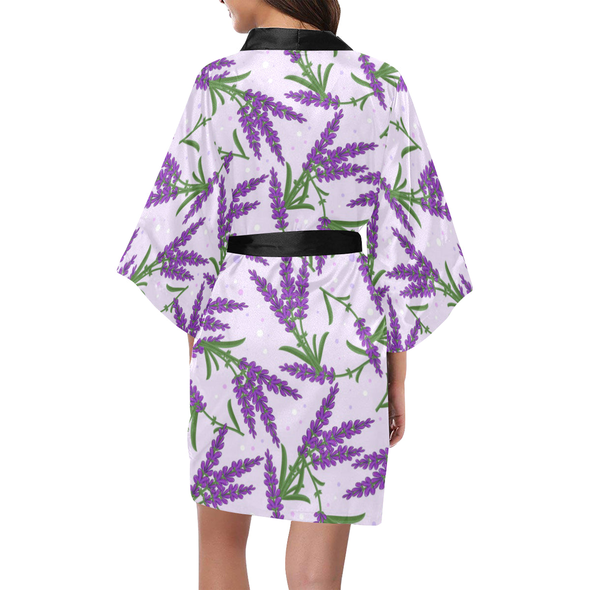 Lavender Pattern Print Design LV02 Women's Short Kimono