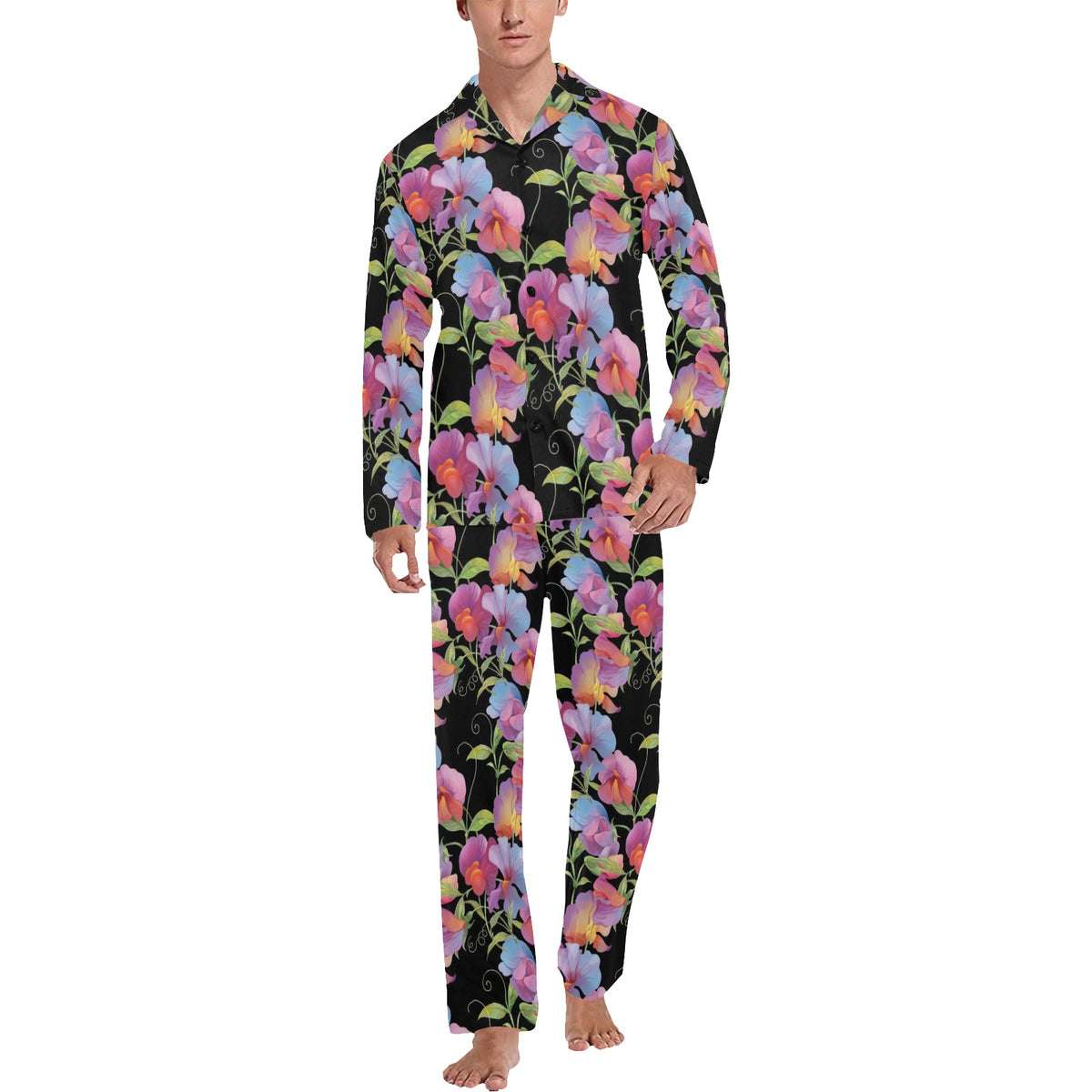 Peony Pattern Print Design PE012 Men's Long Sleeve Pajama Set