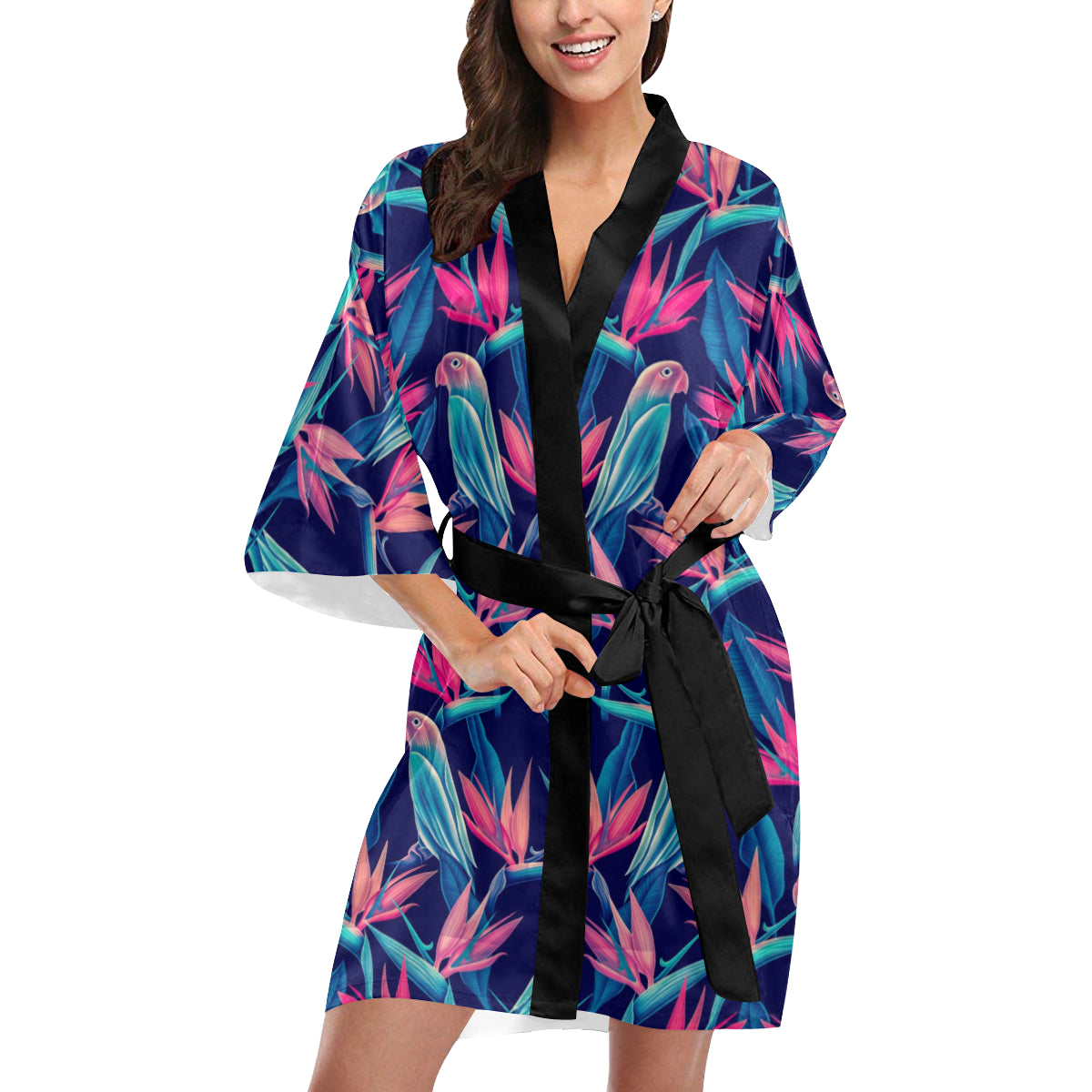 Tropical Flower Pattern Print Design TF024 Women's Short Kimono