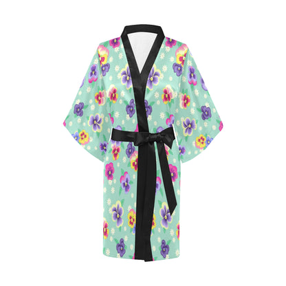 Pansy Pattern Print Design PS08 Women's Short Kimono