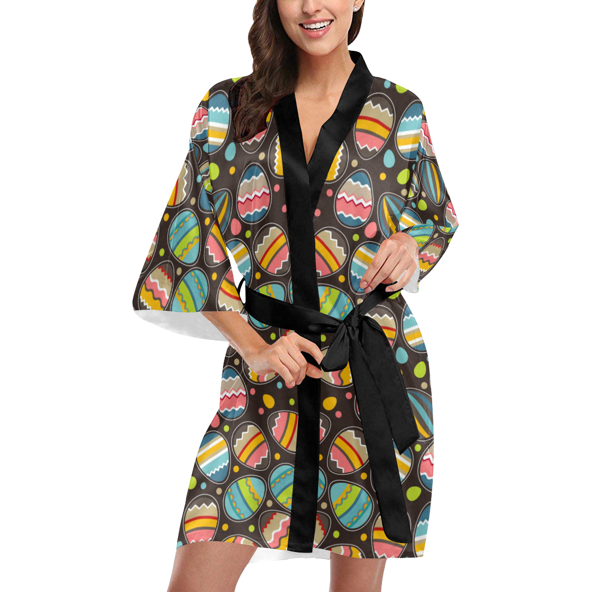 Easter Eggs Pattern Print Design RB03 Women's Short Kimono