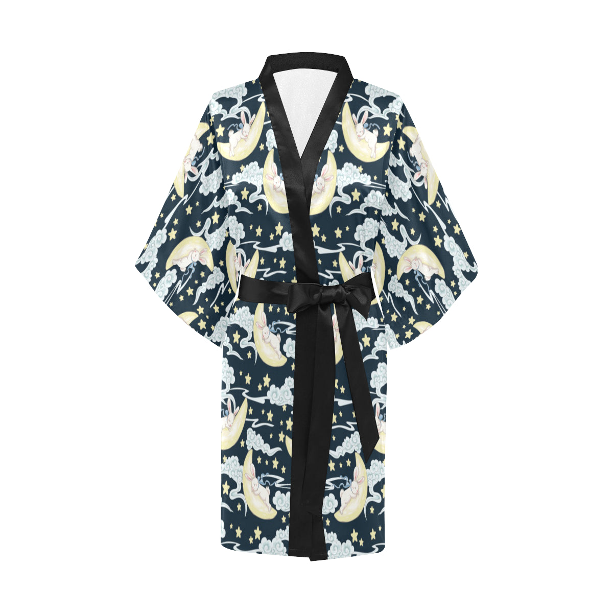 Rabbit Sleeping Pattern Print Design RB08 Women's Short Kimono