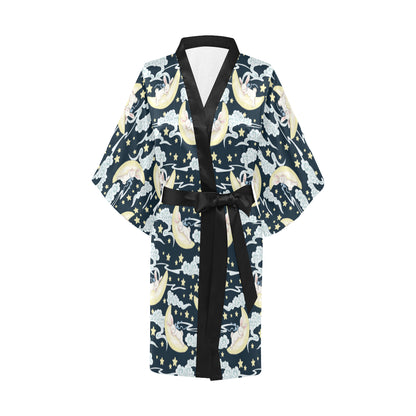 Rabbit Sleeping Pattern Print Design RB08 Women's Short Kimono