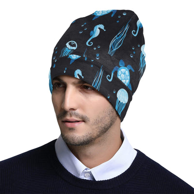 Sea Turtle Jelly Fish Sea Horse Print Design LKS3014 Unisex Beanie