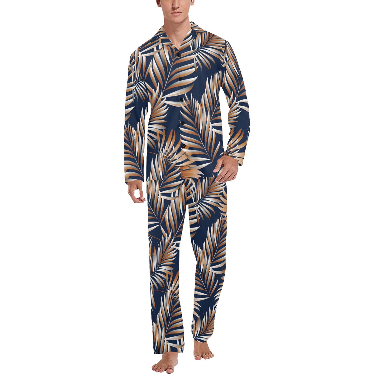 Tropical Flower Pattern Print Design TF07 Men's Long Sleeve Pajama Set