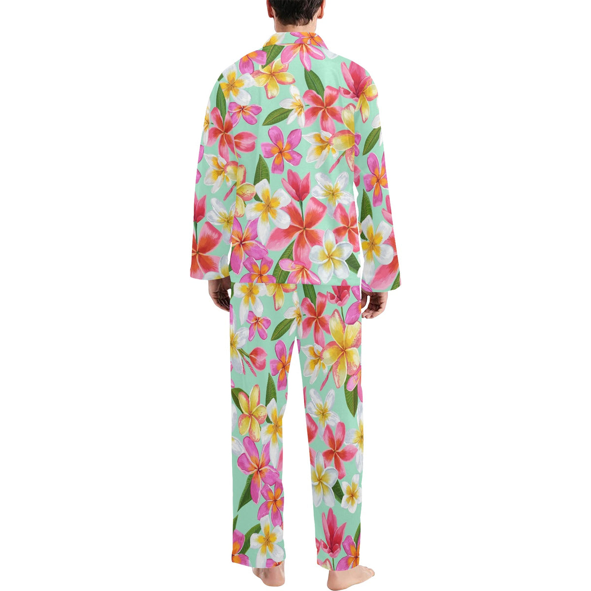 Plumeria Pattern Print Design PM014 Men's Long Sleeve Pajama Set