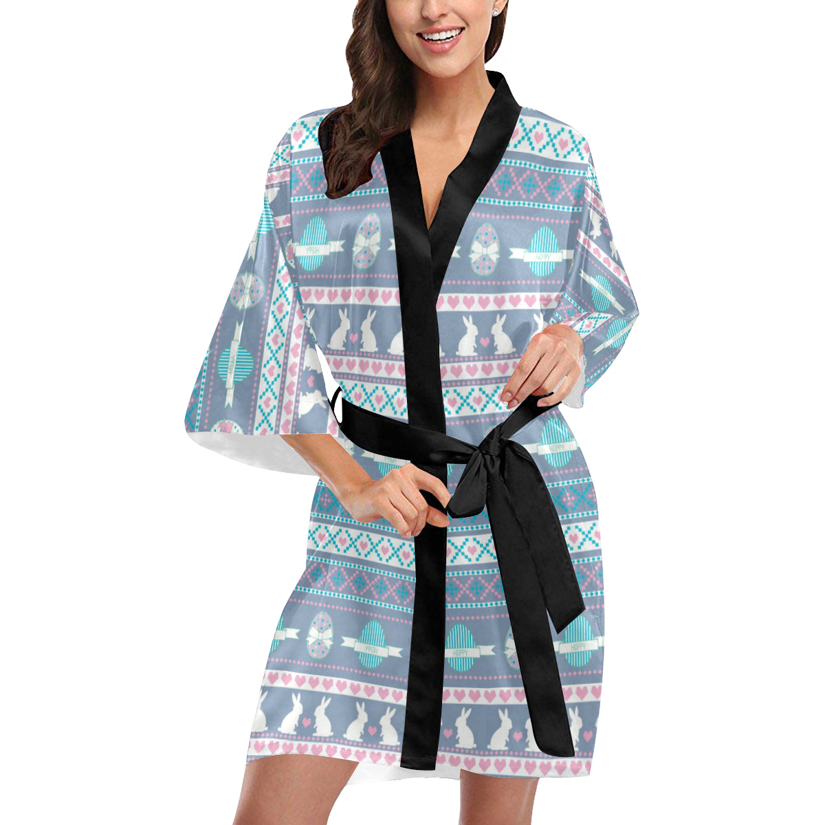 Easter Eggs Pattern Print Design RB013 Women's Short Kimono