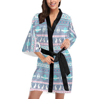 Easter Eggs Pattern Print Design RB013 Women's Short Kimono