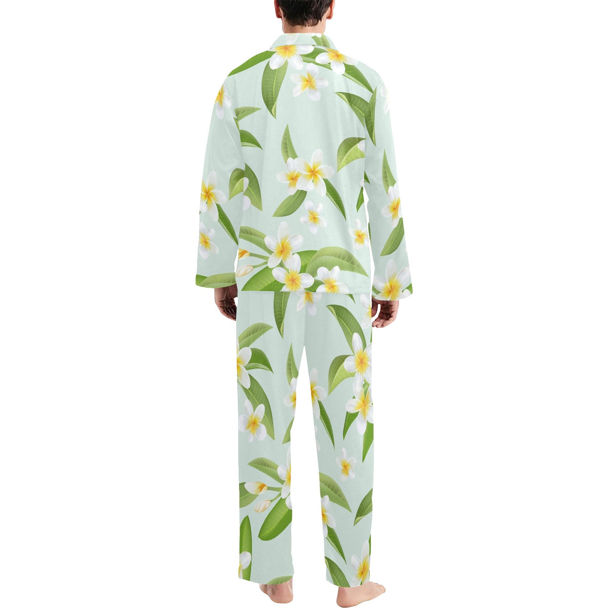 Yellow Plumeria Pattern Print Design PM024 Men's Long Sleeve Pajama Set
