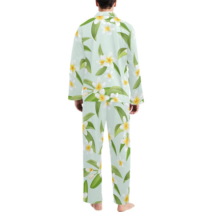 Yellow Plumeria Pattern Print Design PM024 Men's Long Sleeve Pajama Set