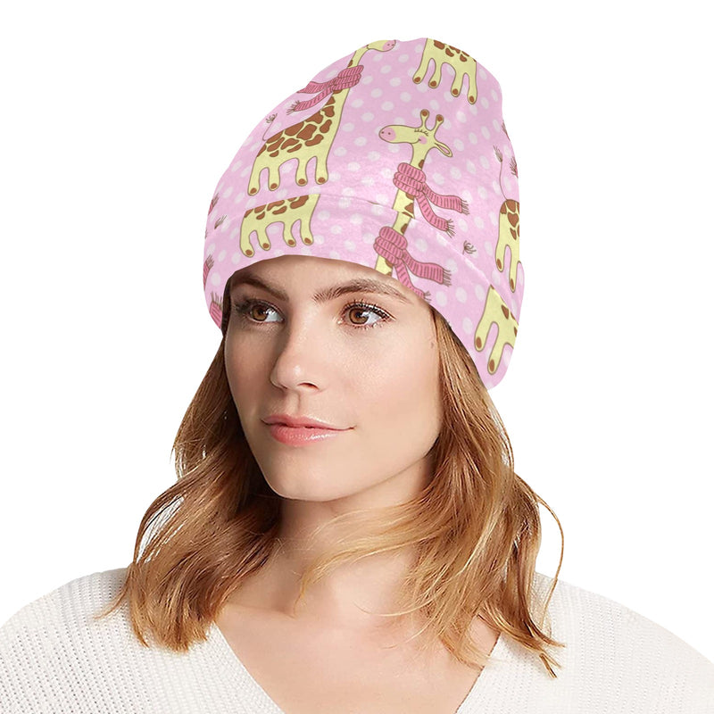 Giraffe Cute Pink Polka Dot Print Unisex Beanie