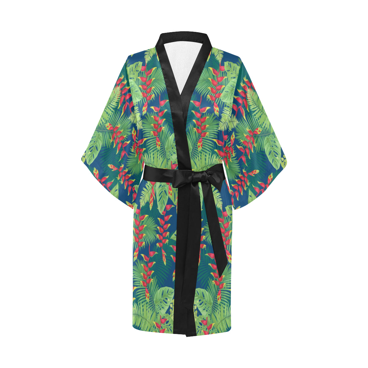 Heliconia Pattern Print Design HL08 Women's Short Kimono