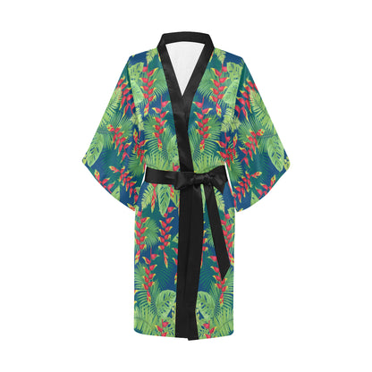 Heliconia Pattern Print Design HL08 Women's Short Kimono
