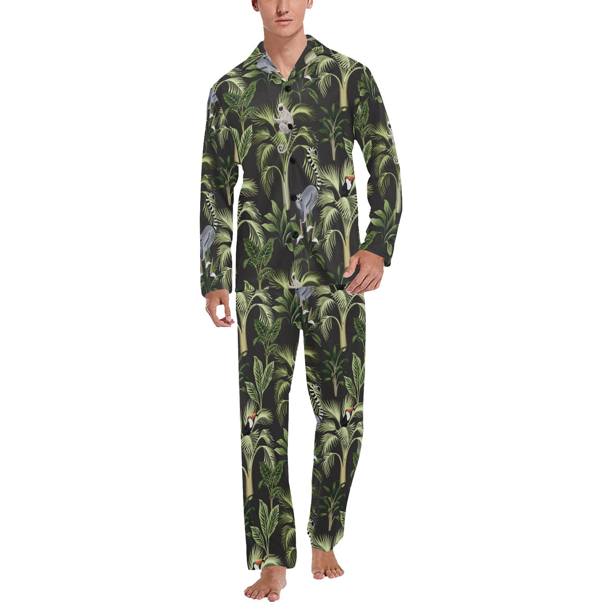 Rainforest Pattern Print Design RF05 Men's Long Sleeve Pajama Set