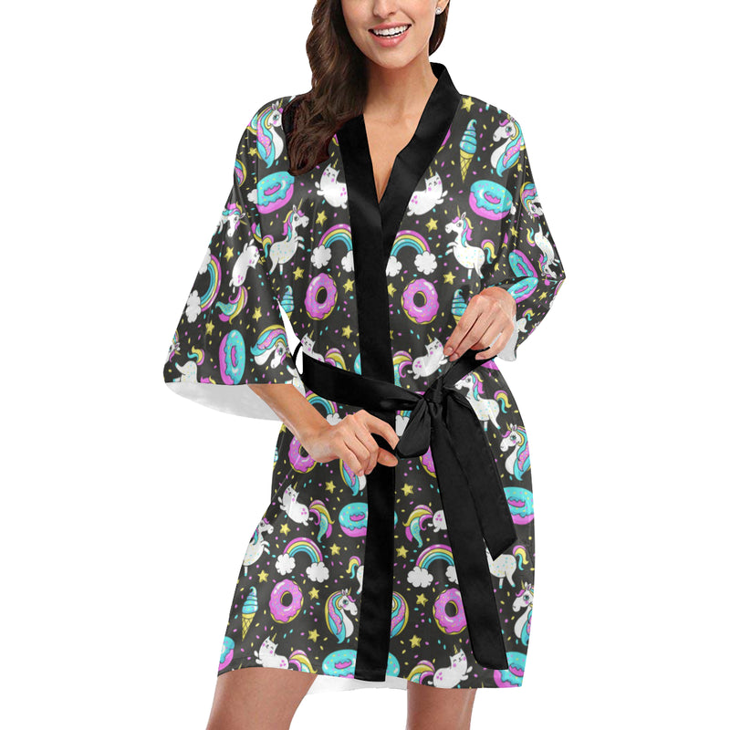 Donut Unicorn Pattern Print Design DN09 Women's Short Kimono