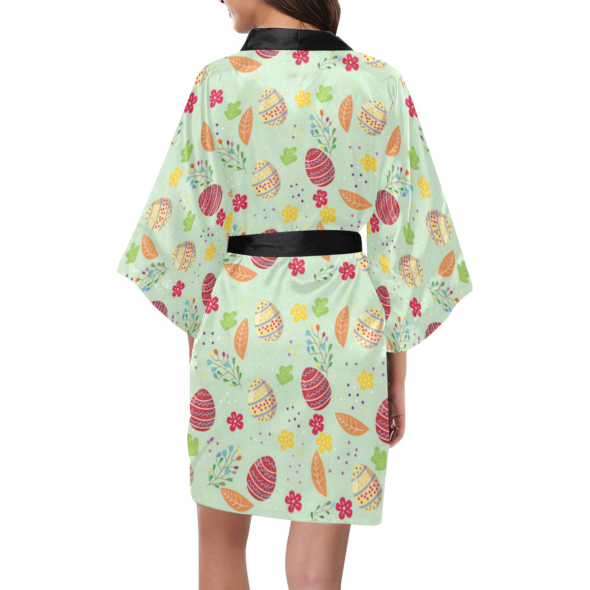 Easter Eggs Pattern Print Design RB07 Women's Short Kimono