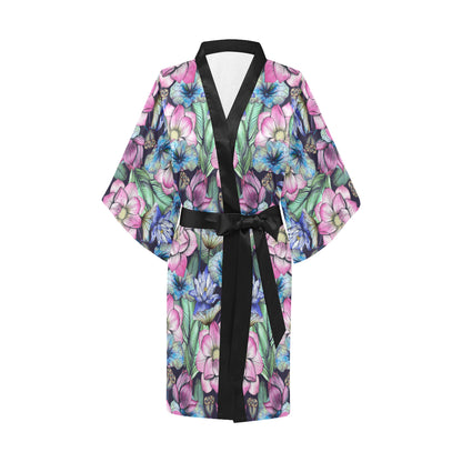 Water Lily Pattern Print Design WL07 Women's Short Kimono