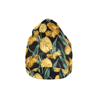 Elegant Yellow Tulip Print Unisex Beanie