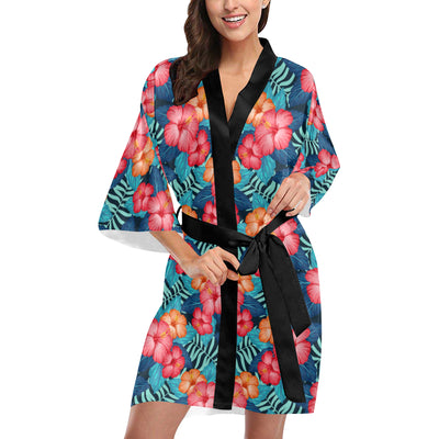 Red Hibiscus Pattern Print Design HB02 Women's Short Kimono