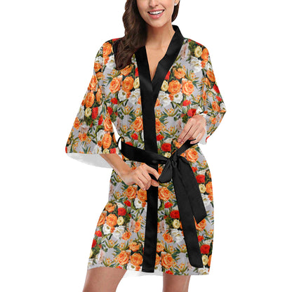 Lisianthus Pattern Print Design LT04 Women's Short Kimono