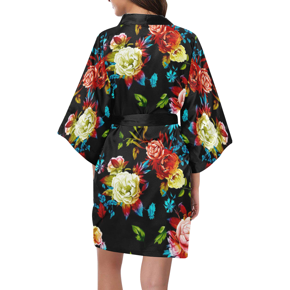 Peony Pattern Print Design PE07 Women's Short Kimono