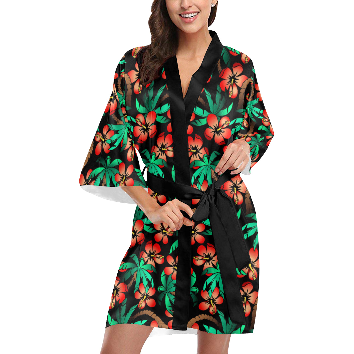Hawaiian Themed Pattern Print Design H022 Women's Short Kimono