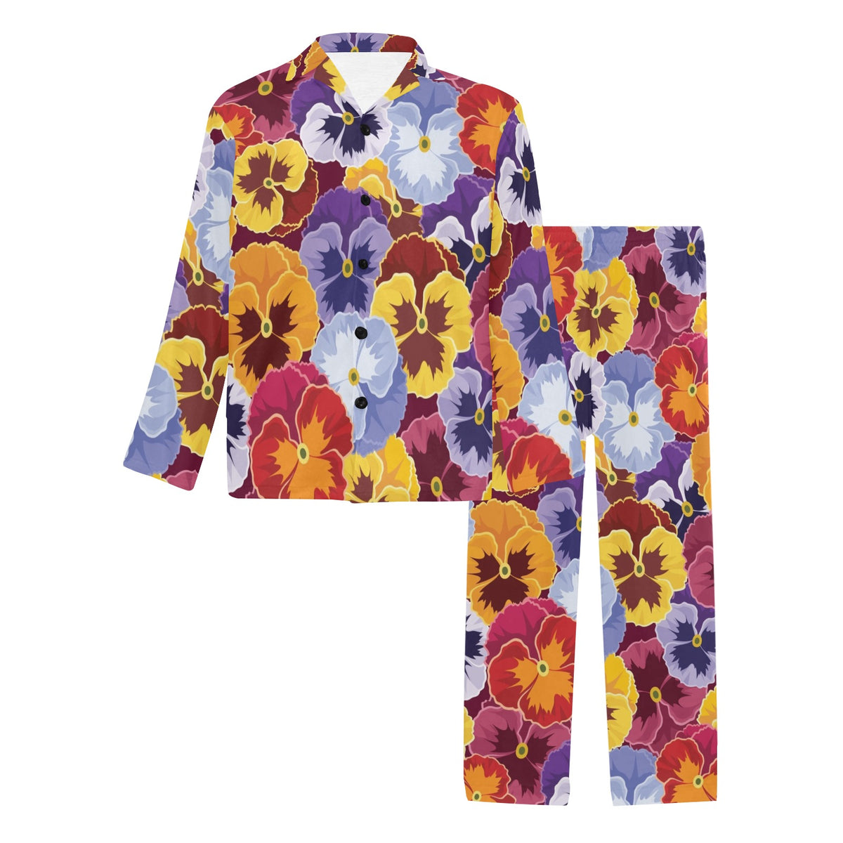 Pansy Pattern Print Design PS01 Men's Long Sleeve Pajama Set