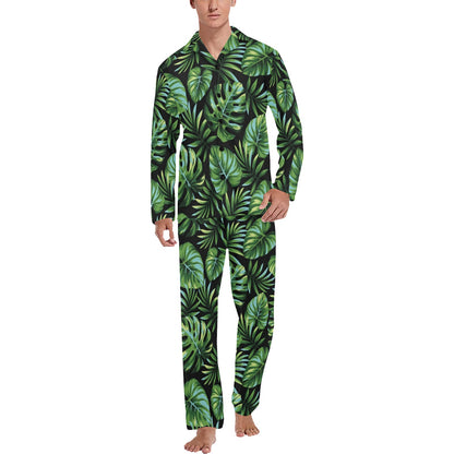Palm Leaves Pattern Print Design PL013 Men's Long Sleeve Pajama Set