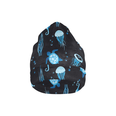 Sea Turtle Jelly Fish Sea Horse Print Design LKS3014 Unisex Beanie