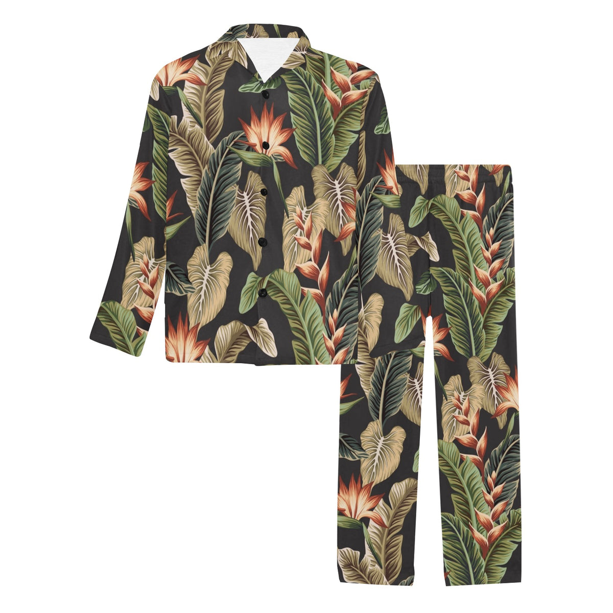 Tropical Flower Pattern Print Design TF014 Men's Long Sleeve Pajama Set