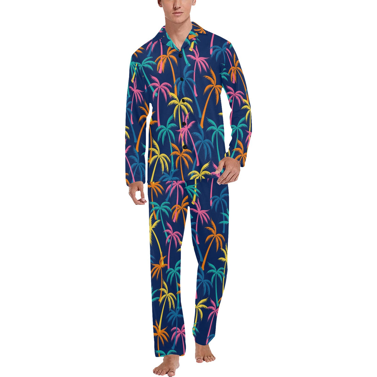 Palm Tree Pattern Print Design PT013 Men's Long Sleeve Pajama Set
