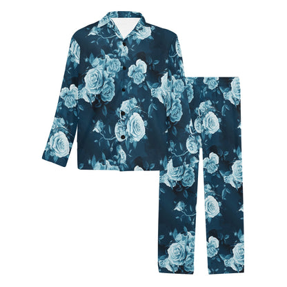 Rose Blue Pattern Print Design RO014 Men's Long Sleeve Pajama Set