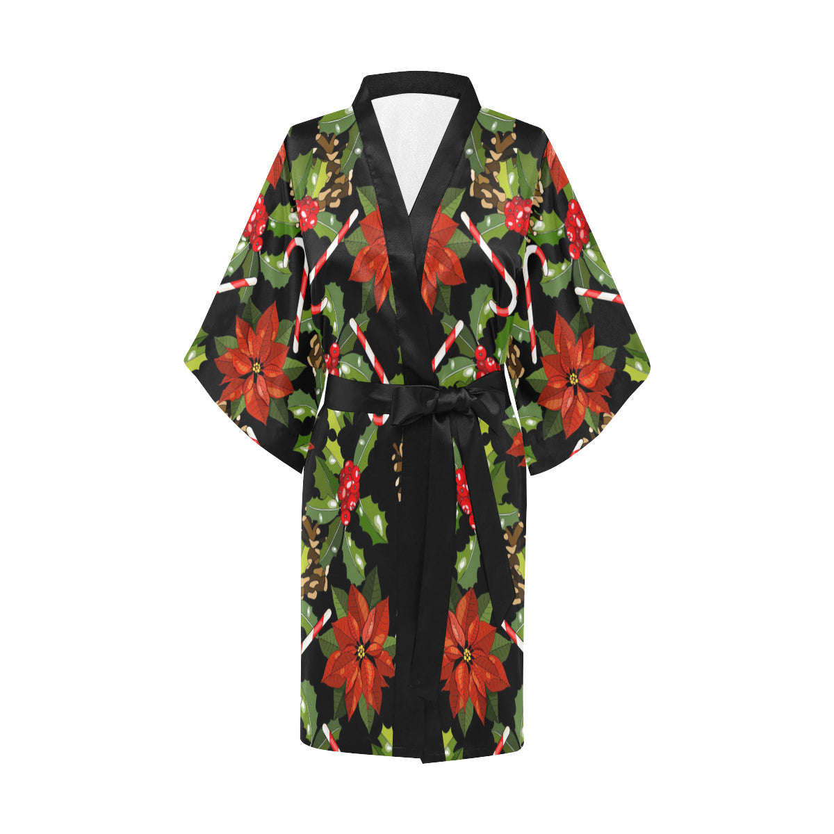 Poinsettia Pattern Print Design POT01 Women's Short Kimono