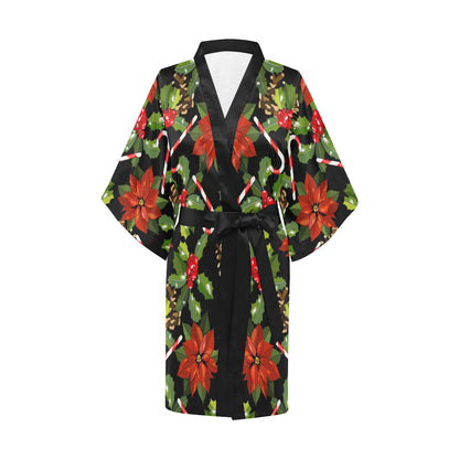 Poinsettia Pattern Print Design POT01 Women's Short Kimono