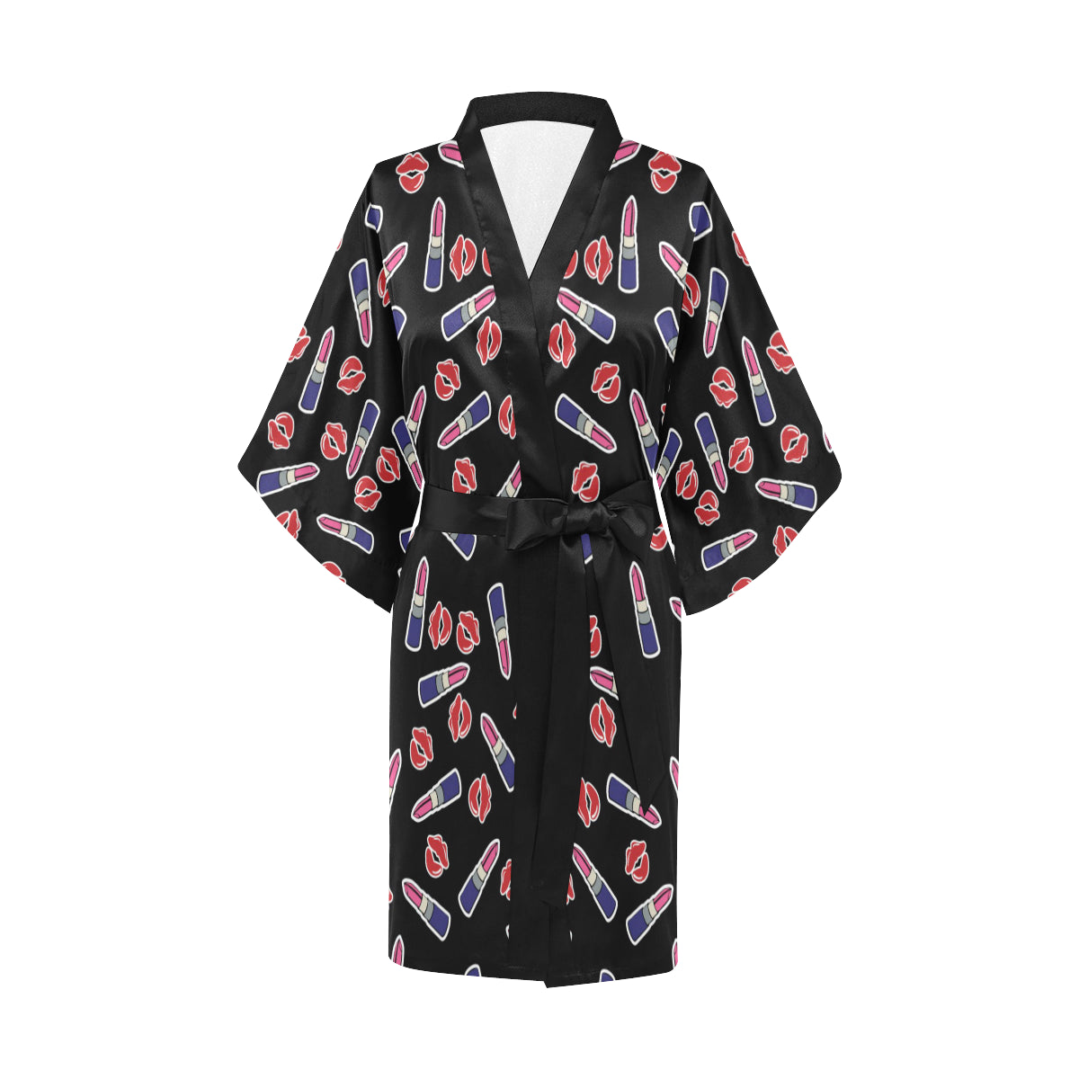 Lipstick Pattern Print Design LT01 Women's Short Kimono