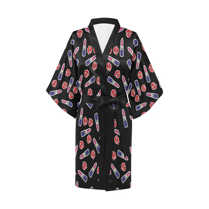 Lipstick Pattern Print Design LT01 Women's Short Kimono