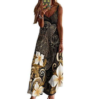 Polynesian Plumeria Sea Turtle Long Maxi Dress