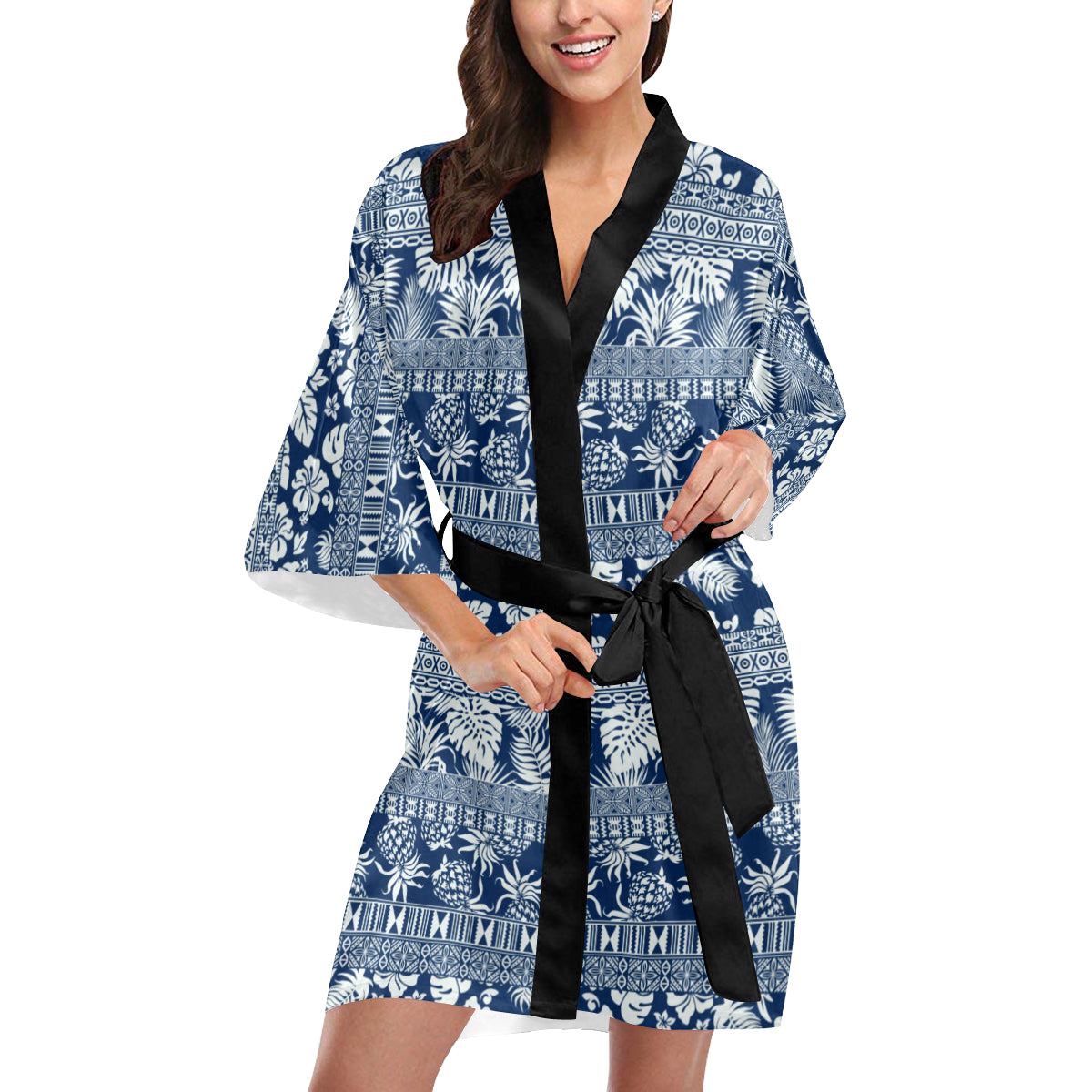 Hawaiian Themed Pattern Print Design H020 Women's Short Kimono