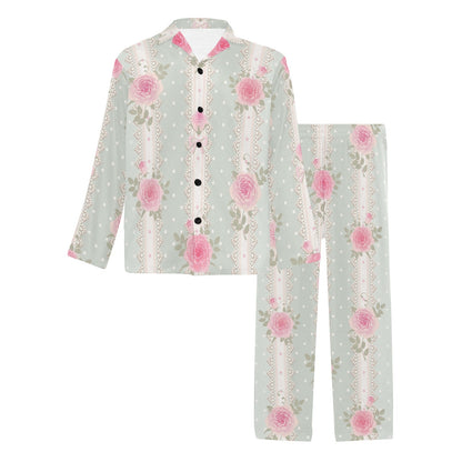 Rose Pattern Print Design RO016 Men's Long Sleeve Pajama Set
