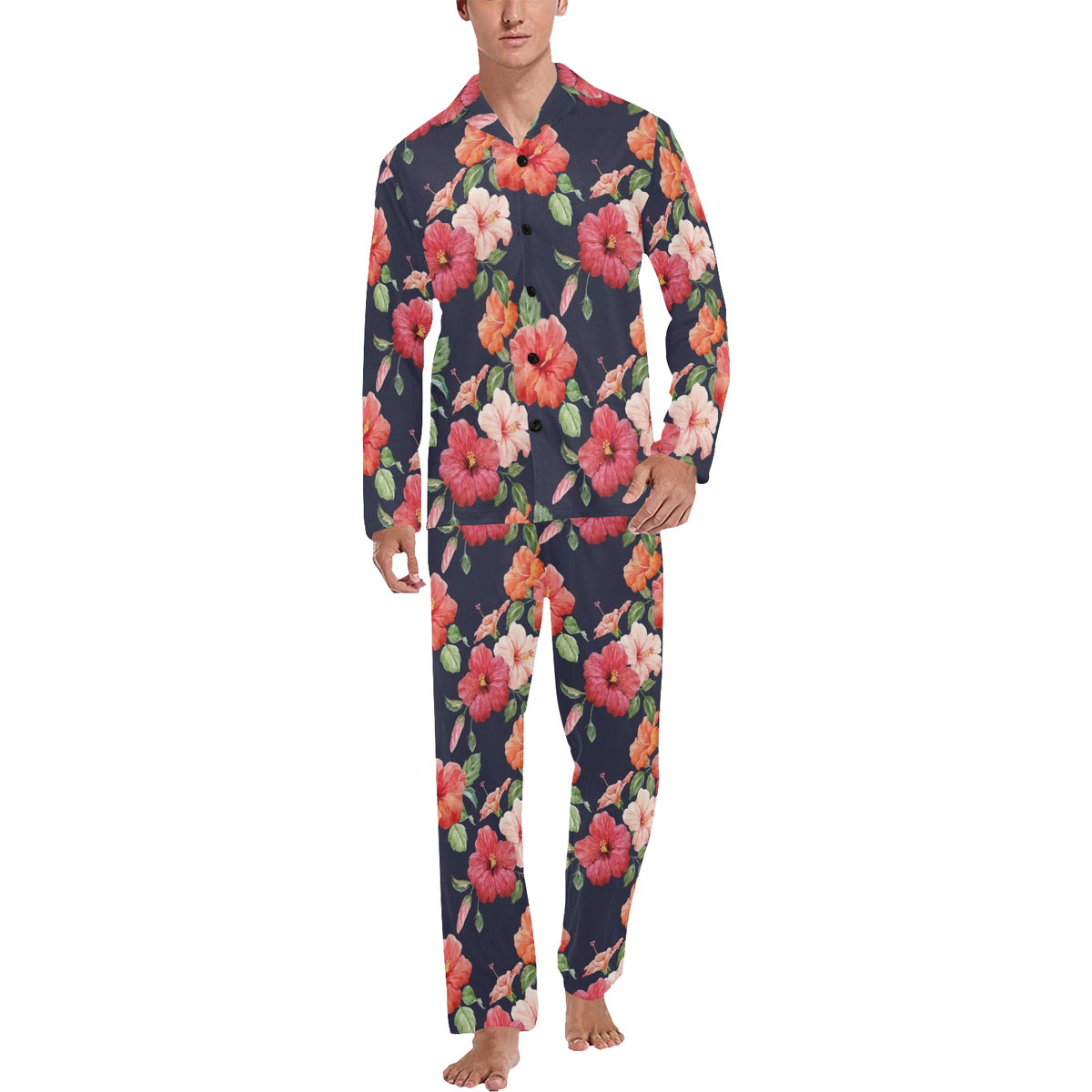Tropical Flower Pattern Print Design TF020 Men's Long Sleeve Pajama Set